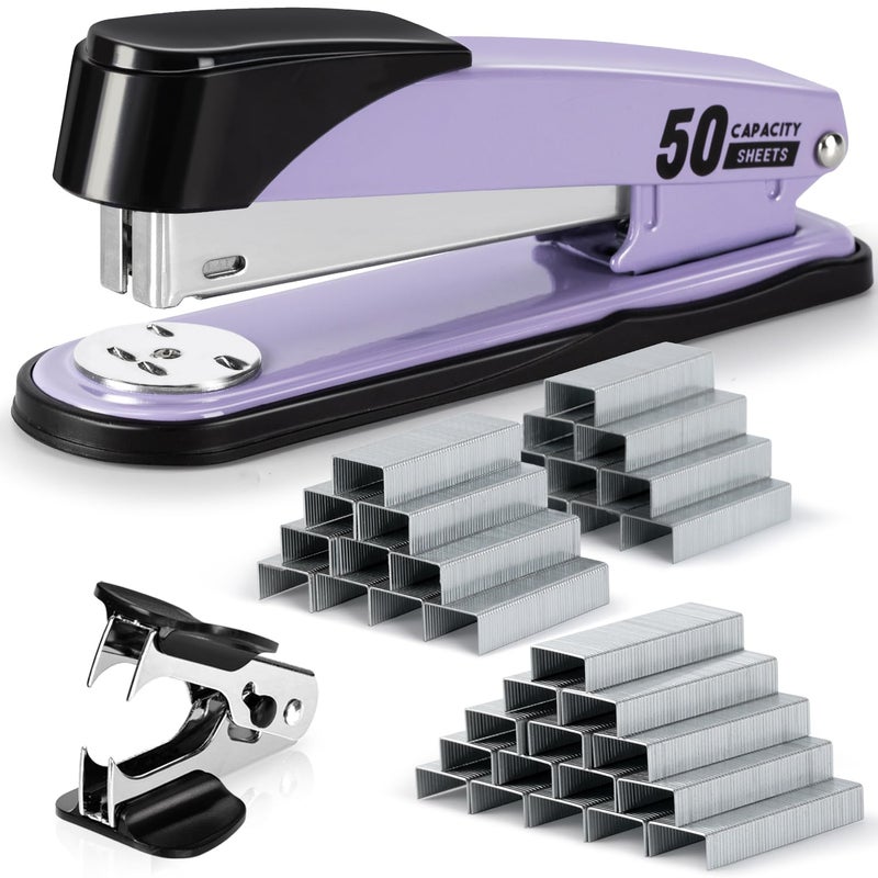Deli Stapler Heavy Duty, Full Strip Staplers for Desk with 2000 Staples and Staple Remover, 50 Sheet Capacity, No Jam, Non-Slip Office Stapler with Staples for Office, Classroom, Purple - Image 1